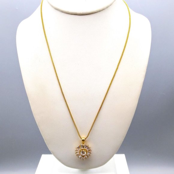 Glowing Heart CZ Pendant Necklace, Gold Tone Setting and Box Chain, Chaton Cubic - Picture 3 of 5